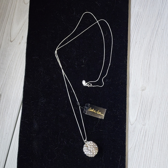 Elegant Cookie Lee Silver Necklace with Crystal Disco Ball Pendant #26116 NWT - Picture 4 of 7